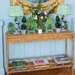 Blue Parrot Lamp with Green Ikat Shade (30cm)
