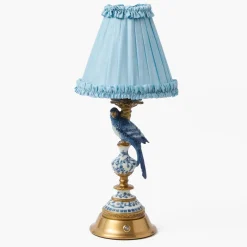 Blue Parrot Rechargeable Lamp with Soft Blue Silk Frilled Shade (18cm)