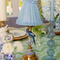 Blue Parrot Rechargeable Lamp with Soft Blue Silk Frilled Shade (18cm)