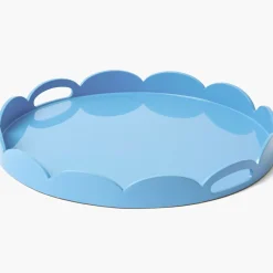 Blue Scalloped Lacquer Round Tray
