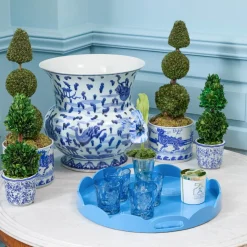 Blue Scalloped Lacquer Round Tray
