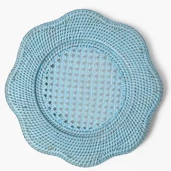 Blue Scalloped Rattan Charger Plates (Set of 4)