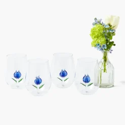 Blue Tulip Glasses (Set of 4)