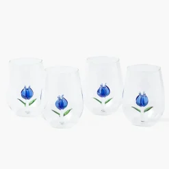Blue Tulip Glasses (Set of 4)