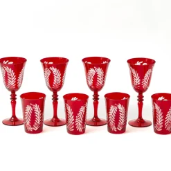 Brigitte Red Garland Engraved Glassware (Set of 8)