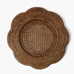 Brown Scalloped Rattan Charger Plates (Set of 4)