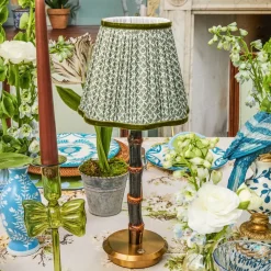 Burnt Bamboo Rechargeable Lamp with Olive Lotus Shade (18cm)