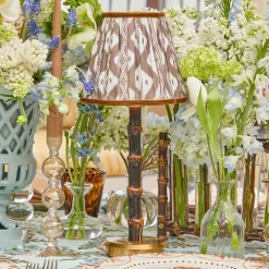 Burnt Bamboo Rechargeable Lamp with Chocolate Ikat Shade (18cm)