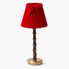 Burnt Bamboo Rechargeable Lamp with Red Velvet Bow Shade (18cm)
