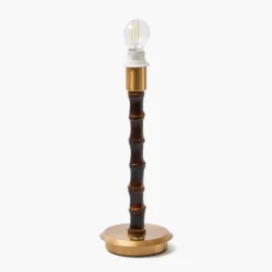 Burnt Bamboo Rechargeable Lamp with Red Velvet Bow Shade (18cm)