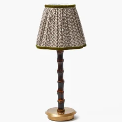 Burnt Bamboo Rechargeable Lamp with Chocolate & Olive Lotus Shade (18cm)