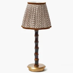 Burnt Bamboo Rechargeable Lamp with Chocolate Lotus Shade (18cm)