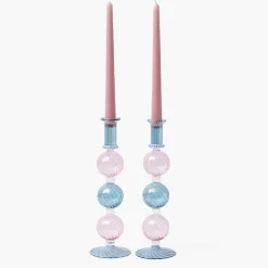 Camille Pink & Blue Candle Holder (Pair)