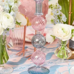 Camille Pink & Blue Candle Holder (Pair)