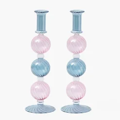 Camille Pink & Blue Candle Holder (Pair)