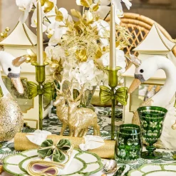 Celine Green Glass Bow Candlescape (Gold)