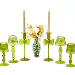 Celine Green Glass Bow Candlescape (Gold)