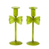 Celine Green Glass Bow Candle Holder (Pair)