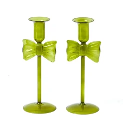 Celine Green Glass Bow Candle Holder (Pair)