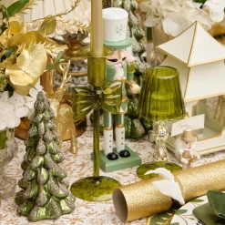 Celine Green Glass Bow Candle Holder (Pair)