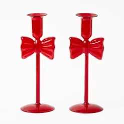 Celine Red Glass Bow Candle Holder (Pair)