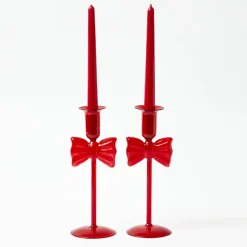 Celine Red Glass Bow Candle Holder (Pair)