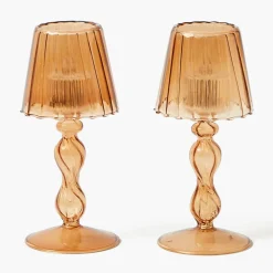 Chestnut Glass Lantern Tea Light Holder (Pair) - 18cm