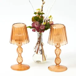 Chestnut Glass Lantern Tea Light Holder (Pair) - 18cm