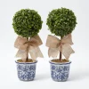 Chinoiserie Faux Potted Boxwood Tree (Pair)
