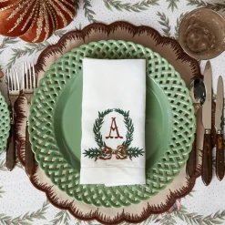 Chocolate Bow Garland White Linen Napkins (Set of 4)