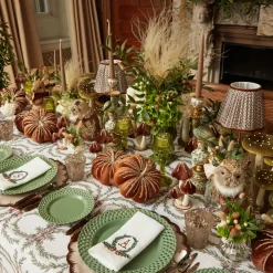 Chocolate Bow Garland White Linen Napkins (Set of 4)