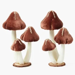 Chocolate Glitter Velvet Mushroom (Pair) - 25cm