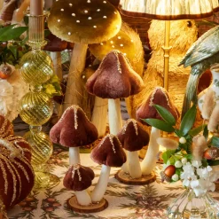 Chocolate Glitter Velvet Mushroom (Pair) - 25cm