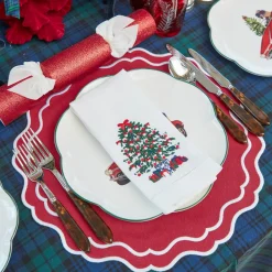 Christmas Tree White Linen Napkins (Set of 4)