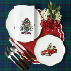 Christmas Tree White Linen Napkins (Set of 4)