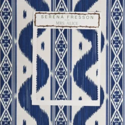 Cobalt Blue Ikat Stripe Fabric