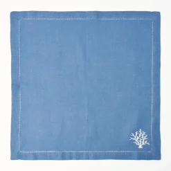 Coral Blue Linen Napkins (Set of 4)