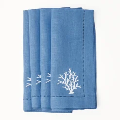 Coral Blue Linen Napkins (Set of 4)