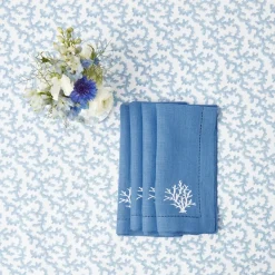 Coral Blue Linen Napkins (Set of 4)
