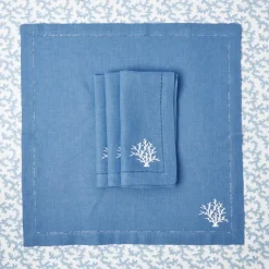 Coral Blue Linen Napkins (Set of 4)