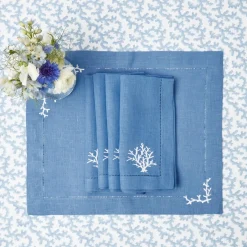 Coral Blue Linen Napkins (Set of 4)