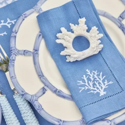 Coral Blue Linen Napkins (Set of 4)