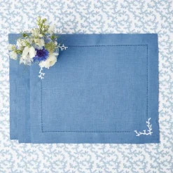 Coral Blue Linen Placemats (Set of 4)
