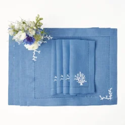Coral Blue Linen Placemats (Set of 4)