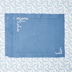 Coral Blue Linen Placemats (Set of 4)
