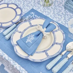 Coral Blue Linen Placemats & Napkins (Set of 4)