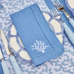 Coral Blue Linen Placemats & Napkins (Set of 4)