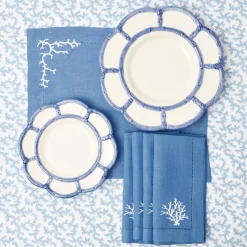 Coral Blue Linen Placemats & Napkins (Set of 4)