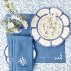 Coral Blue Linen Placemats & Napkins (Set of 4)