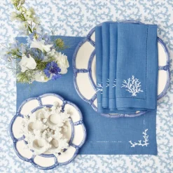 Coral Blue Linen Placemats & Napkins (Set of 4)